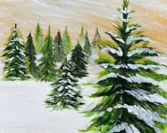 a painting of trees covered in snow