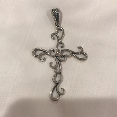 Beautiful Sterling Silver Scroll Design Cross Pendant. New/Never Worn -Measures Just Over 2 1/2 Inches Long - Makes 925 On Bail Antique Illustration, Scroll Design, Cross Pendant, Size 2, Womens Sizes, Women Jewelry, Sterling Silver, Pendant, Silver