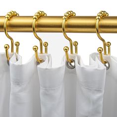 The Allen + Roth Double Roller Shower Curtain Hooks allow both a separate shower curtain and liner to be easily added, replaced or removed from the shower rod. The hooks have a roller mechanism that allows them to glide easily over any standard shower rod. The hooks come in a package of 12 to match the number of holes on standard shower curtains and liners. allen + roth Brushed Gold Stainless Steel Double Shower Curtain Hooks (12-Pack) | SHLSNH05SG Vintage Shower Curtain Hooks, Double Shower Curtain, Shower Rings, Double Shower, Curtain Clips, Brass Shower, Allen Roth, Shower Rod, Bath Faucet