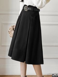 Fisdy - Stylish High-Waisted Pleated Maxi Skirt for Women Long Brown Skirt, Umbrella Skirt, High Waisted Pleated Skirt, Umbrella Designs, Pleated Maxi Skirt, A Line Mini Skirt, Pleated Maxi, Casual Skirts, Pleated Midi Skirt