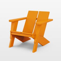 an orange chair sitting on top of a white floor