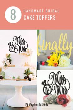 8 handmade wedding cake toppers that are personalized for the bride and groom