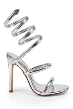 “Helix Harmony Heels” are stylish stiletto sandals with a distinctive spiral design that wraps around the legs, featuring a metallic finish and a simple toe strap. They’re versatile for various upscale occasions, blending contemporary style with classic elegance. Model measurements, height and weight located in size chart Order ships within 24-48 hours or sooner (Monday-Friday) Approximately 4.5" Inch Spiral Heels, Hair Extension Shop, Silver Heel, Belt Ring, Prom Inspo, Casual Beach Wear, Heels Silver, Spiral Design, Stiletto Sandals