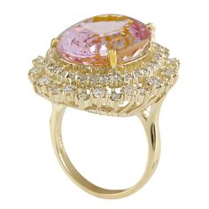 Stamped: 14K Yellow GoldTotal Ring Weight: 10.8 GramsRing Length: N/ARing Width: N/AGemstone Weight: Total Natural Kunzite Weight is 15.87 Carat (Measures: 17.17x13.57 mm)Color: PinkDiamond Weight: Total Natural Diamond Weight is 2.20 CaratColor: F-G, Clarity: VS2-SI1Face Measures: 26.08x22.73 mmSku: [703006W] Elegant Multi-stone Amethyst Ring In Yellow Gold, Dazzling Multi-stone Formal Rings, Dazzling Multi-stone Rings For Formal Occasions, Exquisite Gold Multi-stone Diamond Ring, Dazzling Yellow Gold Multi-stone Diamond Ring, Formal Multi-stone Amethyst Ring With Round Cut, 14k Yellow Gold Amethyst Ring With Halo Setting, Elegant Yellow Gold Amethyst Ring With Halo Setting, Dazzling Yellow Gold Sapphire Ring