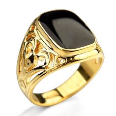 PRICES MAY VARY. DESIGN - the contrast between the black enamel and the rich buttery 18K yellow gold in this rectangle signet ring creates a bold, refined look. SPECIFICATION - material:brass. 0.43*0.57inch cushion men ring. Polished finish. OCCASIOINS - our men pinky ring plated by 18K yellow gold has a wonderfully rich finish that is timeless , suitable for everyday wear. No matter which sizes you choose , it’s style and distinction will be unsurpassed. PACKING - the gold ring for men of your Male Rings, Islam Guide, History Islam, Islam Symbol, Black Jewellery, Ring Party Jewelry, Islam Beliefs, Quran Translation, Muhammad Quotes