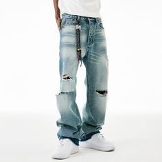 Unlock edgy and effortless style with our M ripped jeans. Made with high-quality denim, these jeans are designed to be both durable and fashionable. The distressed detailing adds a touch of edginess to your look, making them perfect for any occasion. Elevate your wardrobe with these premium jeans that exude sophistication and exclusivity. Features: -45% Cotton, 55% Polyester -Mid-Waist -Premium Denim Fabric -Regular fit -Street style Free Socks, Free Bracelet, Fashion App, Premium Denim, Denim Fabric, Ripped Jeans, Effortless Style, Original Designs, Street Style