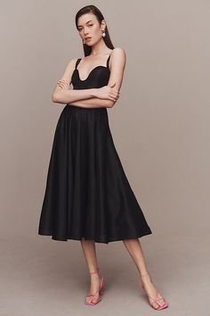 The Hutch Sweetheart U-Neck Midi Dress effortlessly blends timeless elegance with a modern twist, creating a silhouette that captivates with its chic simplicity. | Sweetheart U-Neck Taffeta Midi Dress by Hutch in Black, Women's, Size: 4, Polyester at Anthropologie Summer Evening Midi Dress With Heart-shaped Neckline, Evening Dress With Ruched Bodice And Heart-shaped Neckline, Elegant Dress With Bust Darts For Date Night, Feminine Midi Dress With Pleated Bodice And Sweetheart Neckline, Feminine Midi Dress With Sweetheart Neckline And Pleated Bodice, Satin Midi Dress With Pleated Bodice And Sweetheart Neckline, Sleek Summer Dress With Sweetheart Neckline, Chic A-line Midi Dress With Ruched Bodice, Elegant A-line Dress With Ruched Bodice