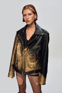 Yellow Hand Painted Black Leather Jacket For Women, Genuine Lambskin Leather Jacket For Streetwear, Gold Stylish Jacket This jackets was designed with many body types and gender expressions in mind. This product is custom-made to fit your body after you place your order. Here is a OVERSIZED unique lambskin leather jacket to make yourself or your loved happy. Our leather artisans created a rare jacket for your style, and the paintress made it exceptional with her brush strokes. It is a %100 handmade jacket you can not find anywhere. We are trying to mix colors and our style with life and create new products in this way. We are open to your recommendations and custom requests to be better than in the past. Materials We use 1-millimeter high-quality %100 lambskin leather for our products with Printed Leather Jacket, Stylish Jackets Women, Lily Costume, Diy Leather Jacket, Colorful Leather Jacket, Woman Leather Jacket, Gold Leather Jacket, Moto Jacket Outfit, Handmade Jacket