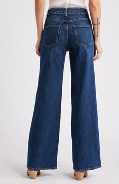 A hint of stretch softens subtly faded jeans designed in a wide-leg silhouette. 32" inseam; 11" front rise Zip fly with button closure Five-pocket style 77% cotton, 22% lyocell, 1% spandex Machine wash, dry flat Imported High Rise Wide Leg Jeans, Jean Vintage, Wide Leg Denim, Classic Blue, Look Chic, Vintage Jeans, Vintage Denim, Wide Leg Jeans, Straight Jeans