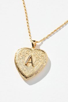 Monogram Heart Locket Necklace Locket Heart Necklace, Necklace Lockets, Unique Locket Necklace, Locket Gold, Locket Necklace Vintage, Monogram Hearts, 2024 Wishlist, Gold Locket Necklace, Gold Girl