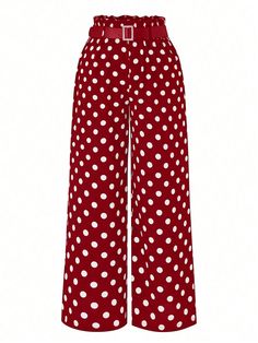 Plus Size Fashionable & Elegant Polka Dot Print Wide-Leg Pants Red Casual   Woven Fabric Colorblock,Geometric,Polka Dot Wide Leg Non-Stretch  Women Plus Clothing, size features are:Bust: ,Length: ,Sleeve Length: Printed Wide Leg Pants, Red Pants, Plus Size Pants, Pantalon Large, Polka Dot Print, Kids Beachwear, Dot Print, Maternity Bag, Plus Clothing