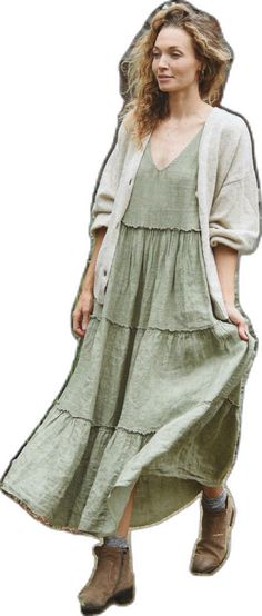 Flowy Linen Maxi Dress For Spring, Spring Linen Maxi Dress, Flowy Fit, Spring Linen Maxi Dress For Brunch, Spring Maxi Linen Dress For Brunch, Spring Brunch Linen Maxi Dress, Flowy Linen Maxi Dress Casual Style, Flowy Linen Maxi Dress Casual, Sage Midi-length Summer Dress, Sage Midi Length Summer Dress