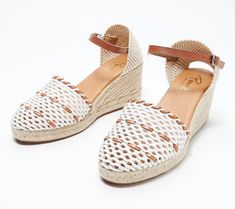 So whimsical-chic, these woven espadrilles are begging to be styled with a flowy linen dress and taken out on the town for brunch and drinks! Just be sure to post to your social feed -- they're too cute not to show off. From Pinaz.  Original item is A499668. This product may be a customer return, vendor sample, or on-air display and is not in its originally manufactured condition. It may not be new. In some instances, these items are repackaged by QVC. Spring Day Out Espadrille Sandals, Chic Woven Leather Espadrilles For Beach, Bohemian Espadrilles With Woven Sole For Vacation, Natural Wedge Sandals With Woven Sole For Spring, Straw Espadrilles With Woven Sole For Summer Outings, Chic Woven Closed Toe Sandals, Spring Woven Closed Toe Sandals, Chic Closed Toe Woven Sandals, Woven Sandals For Summer Outings In Spring