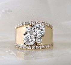 Women Thick Wedding Band Round Cluster Moissanite Wide Band Engagement Fancy Wide Gold Band With Diamonds, Diamond Finger Rings For Women, Thick Band Rings, Ugly Wedding Rings, Redesigned Rings Before And After, Anniversary Diamond Rings, Large Wedding Rings, Thick Wedding Band, Bold Engagement Rings