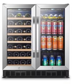 an image of two refrigerators with drinks inside