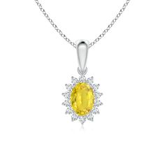 Designed in the shape of a flower, this platinum classic pendant elicits feminine allure. The diamonds surrounding the mesmerizing oval yellow sapphire form a scintillating floral halo. Yellow Sapphire Pendant, Sapphire Diamond Necklace, Australian Opal Pendant, Floral Halo, Yellow Quartz, Necklace Stand, Citrine Pendant, Amethyst Gold, Citrine Necklace