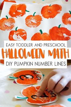 an easy toddler and preschool halloween math activity with pumpkins on the paper plate