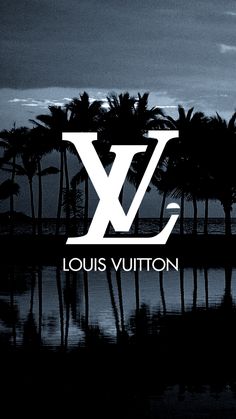 the louis vuitton logo with palm trees in the background and dark clouds above