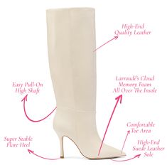 Kate Boot In Ivory Leather | Larroude Shoes White Leather Knee-high Boots Medium Width, White Leather Knee-high Boots With Reinforced Heel, Trendy White Pointed Toe Knee-high Boots, White Leather High Heel Knee-high Boots, Spring White Leather Knee-high Boots, White Leather Knee-high Boots For Spring, White Knee-high Boots Medium Width, White Knee-high Work Boots, White Knee-high Workwear Boots