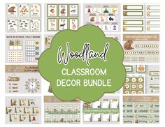 the woodland classroom decor bundle is shown