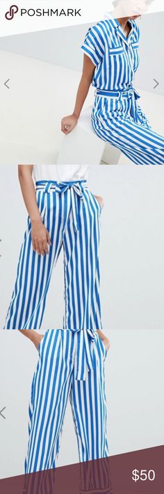 Y.A.S High Waist Stripe PANTS New without tags - high waisted pants. I'm selling the matching top as well! Y.A.S Pants Stripe Pants, Matching Top, Striped Pants, High Waisted Pants, Pant Jumpsuit, Blue White, High Waist, Blue And White, High Waisted