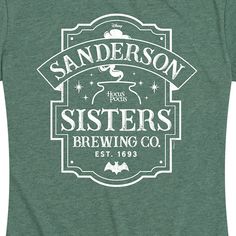 a green t - shirt with the words sanders sisters brewing co printed in white on it