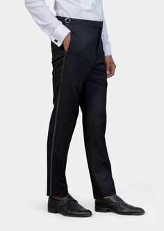 Jacket & pants included. Vest optional. Delivered in just 3 weeks. Free shipping. Covered by our Free Remake Guarantee. Complete the look with Shirts, Ties & Squares. Slim Fit Tuxedo For Black-tie Events, Sleek Tailored Tuxedo For Black-tie Events, Black Tailored Tuxedo For Formal Occasions, Sleek Tailored Tuxedo With Pressed Crease, Black Custom Fit Suit For Semi-formal Occasions, Custom Fit Black Suit For Black Tie Events, Black Tuxedo With Pressed Crease For Evening, Black Notch Lapel Tuxedo For Formal Occasions, Formal Black Tuxedo With Notch Lapel