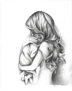 a drawing of a woman holding a baby in her arms with the words, i love you