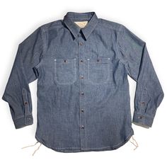 7oz USA Cone Mills Cotton Chambray Denim WORK SHIRT #1960 There's a growing consensus that Heavy American fabrics may represent the best value in the Denim Market. Agree or not, this fabric is spot on in the American workwear category for longevity..Chambray is a cotton plain-weave fabric made with a dyed warp yarn and a white filling yarn. Chambray is traditionally light blue in color, but can be found in a wide range of fashion colors. While it may look like denim, chambray is lighter and is w Vintage Denim Workwear Shirt, Classic Relaxed Fit Pre-washed Shirt, Unstructured Cotton Shirt In Dark Wash, Unstructured Dark Wash Cotton Shirt, Vintage Denim Blue Cotton Shirt, Dark Wash Cotton Shirt With Pockets, Cotton Button-up Shirt, Fitted Dark Wash Cotton Shirt, Vintage Dark Wash Tops For Work