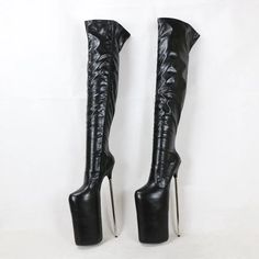 TAAFO 30cm Ultra High Heel Metal Thigh High Boots Women Patent Leather Stretched Female Dance Party Boots Thick Platform Heels Party Boots, Boots Thick, Unisex Shoes, Dance Party, Boots Women, Designer Heels, Thigh High Boots, Platform Heels, Thigh High