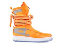 SF Air Force 1 High 'Total Orange' - Nike - AA1128 800 - total orange/white | Flight Club Af1 High, Flight Club, Air Force 1 High, Nike Air Force 1, Wedge Sneaker, Orange White, Air Force 1, Nike Air Force, Air Jordan Sneaker