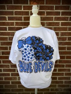 "Blue Devils" -Professionally DTG Printed  -Unisex True To Size Fit Shirt  -Shirts are made to order. Please Allow 1-2 weeks processing time  - I do not offer Returns, Order Cancelations or Refunds -Size chart is listed in item photos! Cheer Tshirts, Rainbow City, Blue Devil, Croquettes, Football Shirt, Workout Shirts, Halloween Shopping, Bathing Beauties, Size Chart