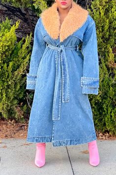 Details: Material: Denim Sleeve Type: Long Sleeve Neckline: Turndown Collar Length: Calf-Length Fit Type: Loose Fit Elastic: No Size(Inch) Bust Length S 46.5 47.2 M 48.0 47.6 L 49.6 48.0 Tips: Due to the many variations in monitors, the color in the image could look slightly different, please take physical design and color shall prevail. Please allow 0.4"-1" differs due to manual measurement. About Shipping • Processing It usually takes 2-5 business days for your order，while some items may take Blue Non-stretch Spring Outerwear, Tulle Maxi Dress, Denim Trench Coat, Blue Trench Coat, Split Maxi Dress, Style Upgrade, Multicolor Dress, Turndown Collar, Ruffled Maxi Dress