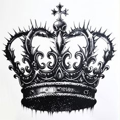 a black and white drawing of a crown