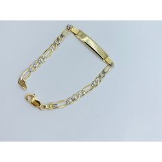 Real 10k Gold Bracelet Id Figaro Kids 6.5 Inch Baby / Toddler / Girl / Boy Hollow Figaro Bracelet Yellow Gold With White Gold Diamond Cut The Link Is Figaro Approximately 4.3mm Wide New Jewelry Pulsera En Oro De 10 K De Oro 6.5 Pulgadas De Largo Y 4.3 Milmetros De Ancho Brasalete Con Placa En Eslabn Figaro Pulsera De Beb / Nio O Nia Sku 42528 Figaro Bracelet, Kids Accessories Jewelry, New Jewelry, 10k Gold, Diamond Cut, White Gold Diamonds, Kids Accessories, Gold Diamond, Toddler Girl