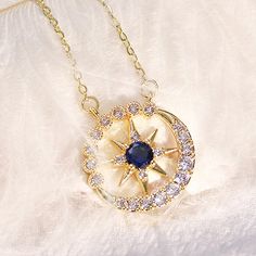 SPECIFICATIONS Features: Graceful, Brilliant, Chic, Clavicle Chain Item Types: Necklace Metal Material: S925 Sterling Silver Total Weight: 0.0028lbs Gem Type: Lab-Created Stone Stone Color: White, Blue Chain Color: Yellow Gold Chain Length:15.94+1.96in (Pendant included) NOTE: Items are handmade, please allow for very minor variations, and the colors may vary from screen to screen. White Gold Celestial Necklace For Gift, Celestial White Gold Necklace Gift, Celestial White Gold Necklace For Gift, Celestial Clavicle Chain Pendant Jewelry, Celestial Pendant Jewelry With Clavicle Chain, Celestial Clavicle Chain For Jewelry Making, Gold-plated Sapphire Jewelry For Anniversary, Gold Celestial Necklace With Cubic Zirconia, Celestial Round Jewelry For Formal Occasions