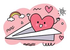 a paper airplane with a heart on it