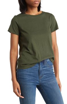 Madewell Vintage Crew Neck Cotton T-Shirt | Nordstromrack Casual Stretch Crew Neck T-shirt, Trendy Plain T-shirt For Everyday, Basic Green Everyday T-shirt, Stretch Cotton Crew Neck Tops, Green Stretch Cotton T-shirt, Green Stretch Crew Neck T-shirt, Casual Cotton T-shirt With Basic Design, Casual Stretch Cotton T-shirt, Fitted Plain T-shirt With Crew Neck