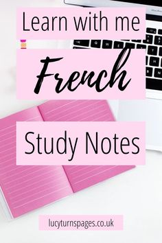 a pink notebook with the words learn with me french study notes