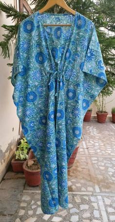 "These Kaftan we make from pure cotton Cambric Handblock print fabric. Handblock print gives it very unique look Size= Length 52\" Free size in chest . ." Bohemian Blue Sleepwear For Vacation, Blue Bohemian Sleepwear For Vacation, Traditional Summer Home Dress, Blue Summer Kimono For Home, Long Blue Cotton Kaftan, Summer Blue Kimono For Home, Summer Blue Kaftan With Block Print, Summer Blue Cotton Kaftan, Blue Cotton Kaftan For Loungewear