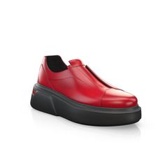 Modern Custom Sneakers With Red Sole And Round Toe, Casual Calf Leather Shoes With Red Sole, Red Slip-on Leather Shoes With Removable Insole, Red Leather Slip-on Shoes With Removable Insole, Modern Red Leather Shoes, Casual Leather Loafers With Red Sole, Modern Red Leather Shoes With Red Sole, Red Slip-on Leather Shoes With Rubber Sole, Red Leather Slip-on Shoes With Rubber Sole