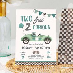 Race Car 2nd Birthday Party Race Car 2nd Birthday Party, Car 2nd Birthday Party, Two Fast 2 Curious, Two Fast Birthday Invitation, Two Fast Two Furious, Car Invitation, Winter Onederland Birthday Invitations, Invites Template, Two Fast Birthday