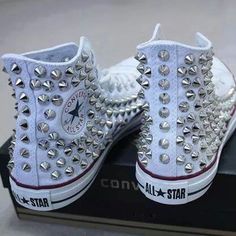 Studded Converse, High Converse, Tenis Converse, Spectator Shoes, Goth Boots, Converse Red, White Dress Shoes