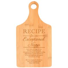 a cutting board with the words recipe for an exceptional man