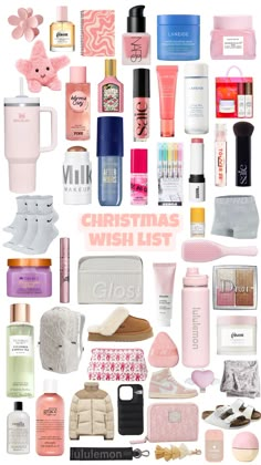 christmas wish list with pink and white items