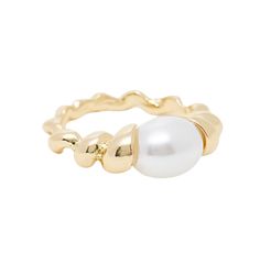 Our new Spiral Pearl Ring is designed to be classic and beautiful for everyday wear, for those girls who like simple and stunning. A whirl of 14k gold on a stainless steel base, bonded to be waterproof and tarnish resistant, and finished with a circular freshwater Pearl. Be sure to refer to our ring size guide before ordering, because we want to make sure it fits like a dream. Trust us, you won't regret it. Classic White Pearl Ring With Charm, Gold Pearl Charm Open Ring, Formal Gold-plated Pearl Ring, Gold Round Pearl Charm Ring, Adjustable White Pearl Ring With Pearl Charm, Classic Gold Rings, Pearl Centerpiece, Silver Pearl Ring, Gold Filled Ring