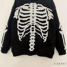 Lasaky - Womens Winter and Fall Casual Knitted Sweater Featuring Halloween Skeleton Pattern Skeleton Knitted Sweater, Vintage Sweaters Skeleton, Oversized Skeleton Knit Sweater, Halloween Plus Size, Men's Robes, Skeleton Print, Casual Sweater, Halloween Skeleton, Halloween Black