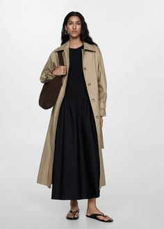 Flared dress with ruffled hem - Woman | MANGO USA Trench Coat Street Style, Green Shirt Dress, Wide Trousers, Woven Jacket, Belted Shirt Dress, Cap Dress, Cotton Midi Dress, Knitted Coat, Warm Outfits