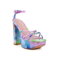 London Rag-Prisma Platform Sandal Want to make a showstopping entry? Pick the London Rag Prisma platform sandal. The tie-dye prints give a powder-like effect to the adjustable sandal, enhanced with an ergonomic footbed. Platform Heels Sandals, Chunky Platform Heels, Platform Block Heels, Women's Tie, Platform Heels Chunky, Platform Sandals Heels, Lingerie Accessories, Tie Dye Designs, Platform High Heels