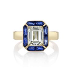 Emerald Cut Diamond and Sapphire Luxury Lab-created Sapphire Emerald-cut Diamond Ring, Emerald Cut Engagement Ring Sapphire, Luxury Emerald Cut Sapphire Ring With Diamond Detail, Rectangular Brilliant Cut Sapphire Ring For Formal Occasions, Art Deco Sapphire Ring With Baguette And Brilliant Cut, Elegant Octagon Diamond-cut Sapphire Ring, Elegant Octagon Diamond Cut Sapphire Ring, Timeless Sapphire Ring With Diamond Baguette Cut, Timeless Sapphire Baguette Cut Ring With Diamond Details